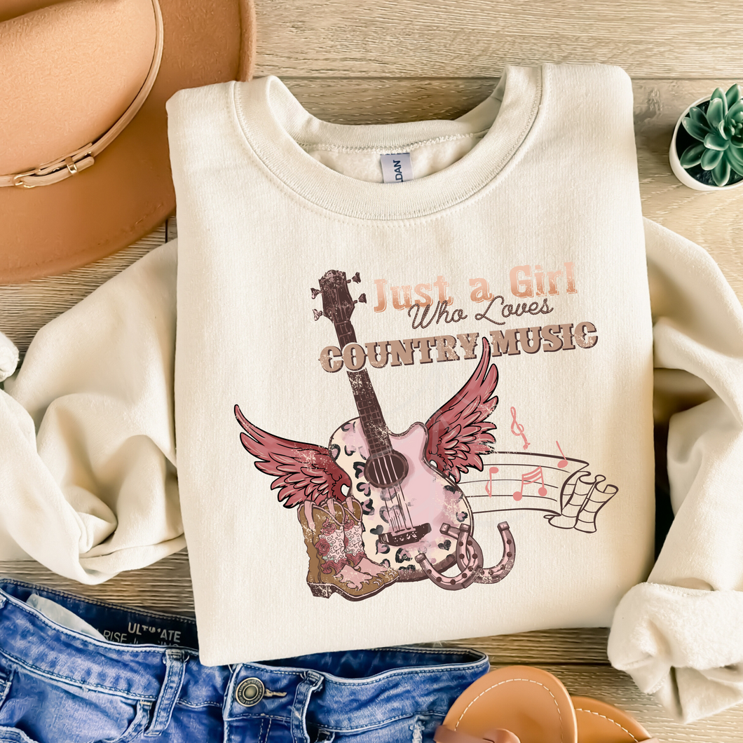 JUST A GIRL WHO LOVES COUNTRY MUSIC (DTF/SUBLIMATION TRANSFER)