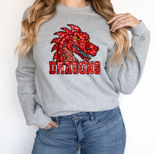 RED DRAGONS SEQUIN MASCOT  (DTF/SUBLIMATION TRANSFER)