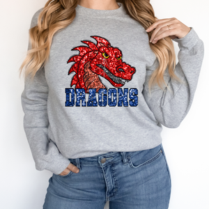 RED DRAGONS SEQUIN MASCOT  (DTF/SUBLIMATION TRANSFER)