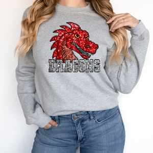 RED DRAGONS SEQUIN MASCOT  (DTF/SUBLIMATION TRANSFER)