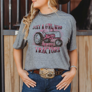 A GIRL WHO LOVES TRACTORS (DTF/SUBLIMATION TRANSFER)