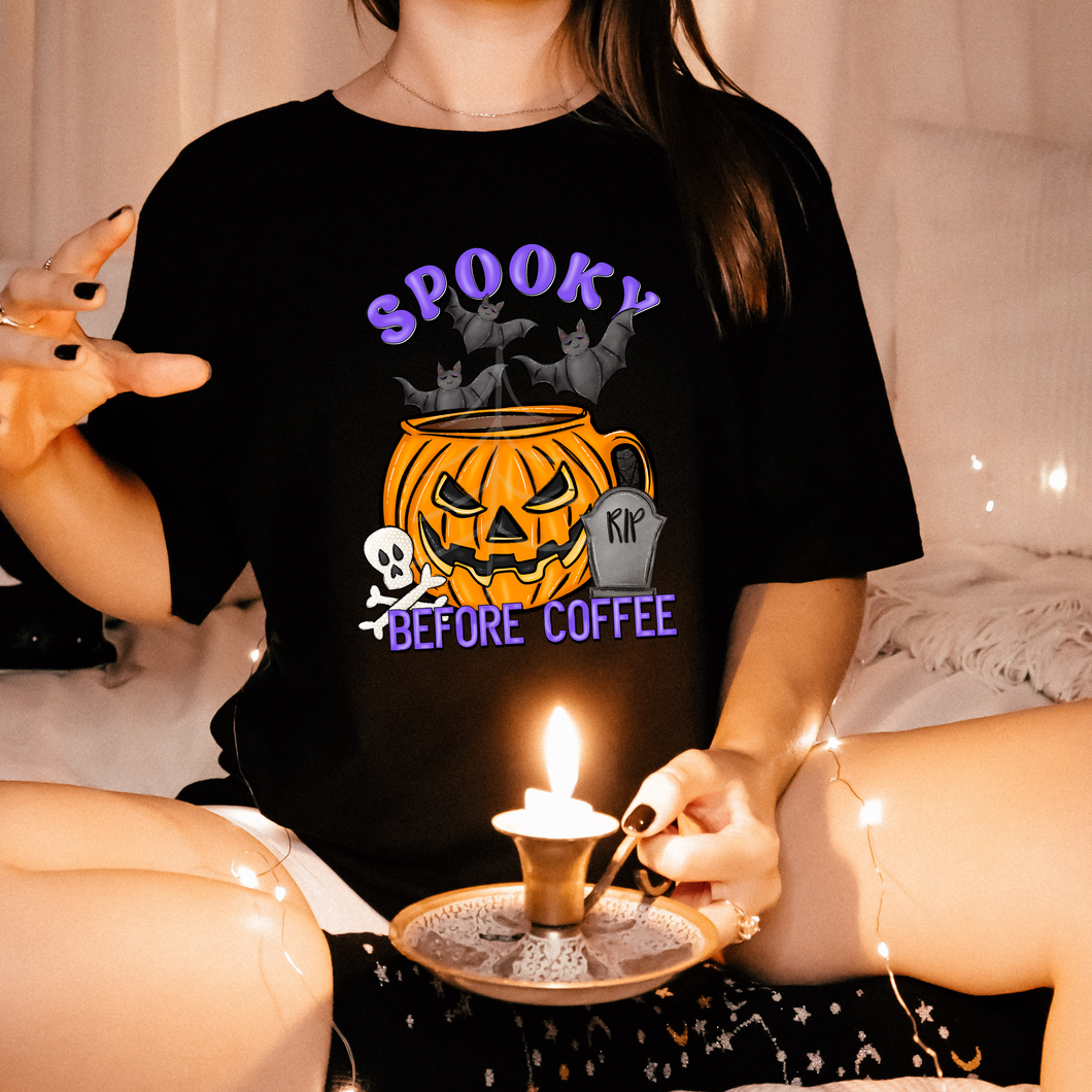 SPOOKY BEFORE COFFEE (DTF/SUBLIMATION TRANSFER)