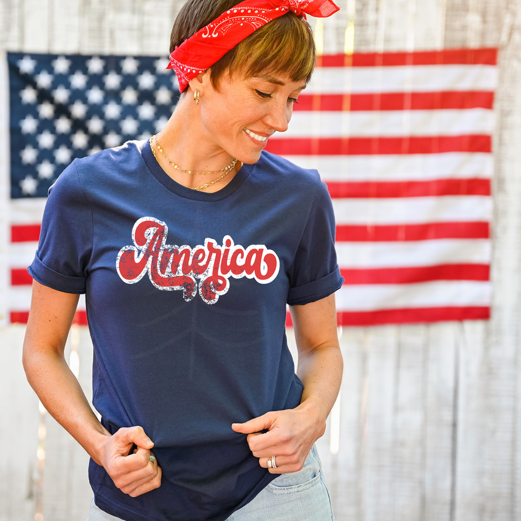 RETRO DISTRESSED AMERICA (RED)  (DTF/SUBLIMATION TRANSFER)