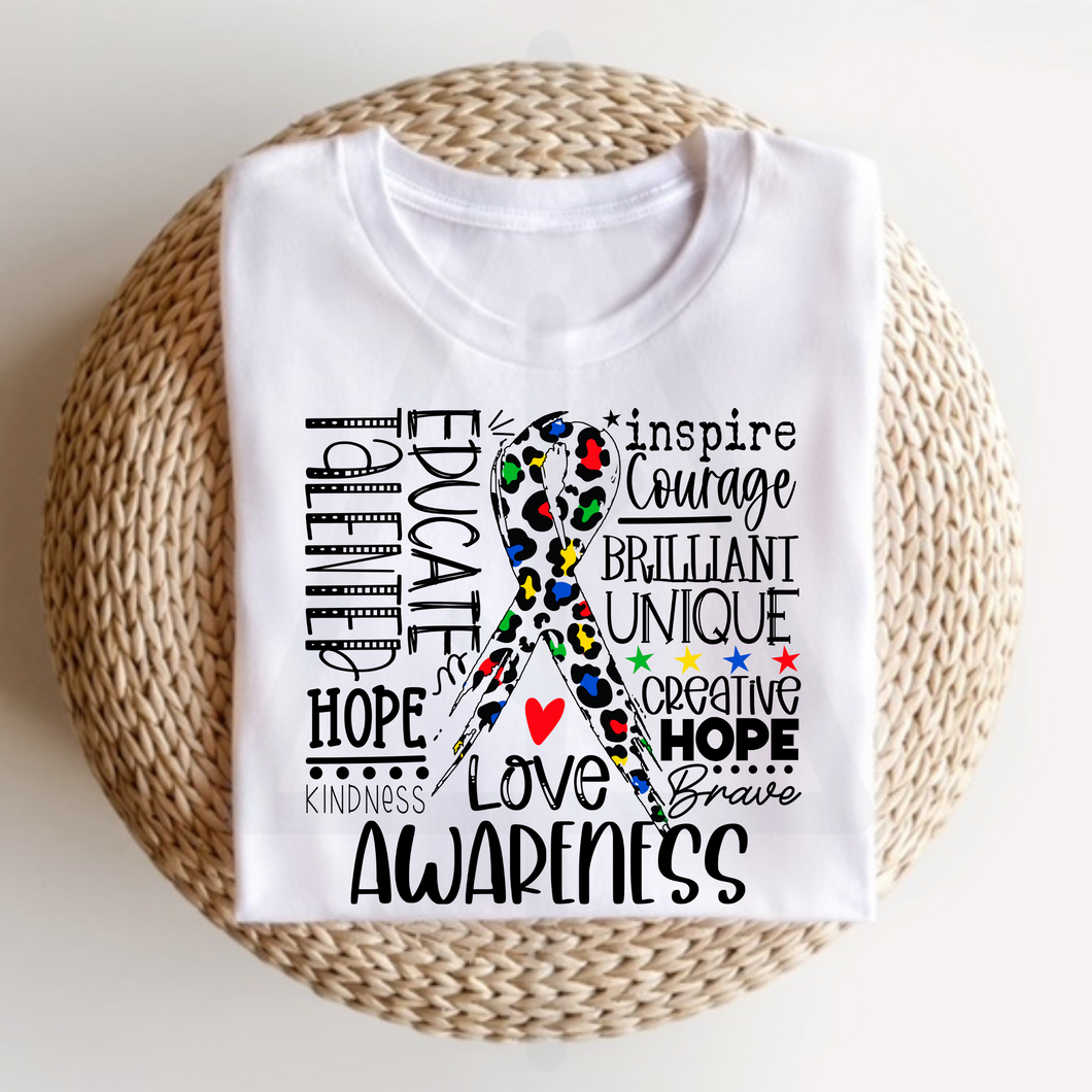 Leopard Typography Autism Awareness (DTF/SUBLIMATION TRANSFER)