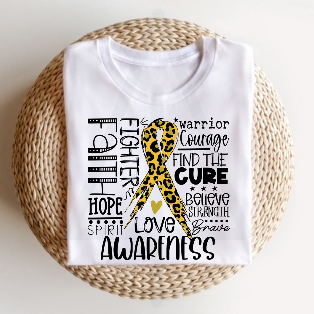 Leopard Typography Childhood Cancer Awareness (DTF/SUBLIMATION TRANSFER)