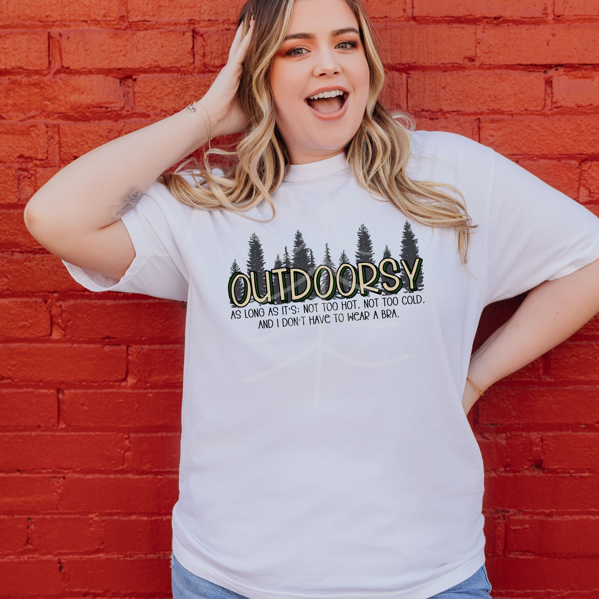 OUTDOORSY NO BRA (DTF/SUBLIMATION TRANSFER) Up North Screen Prints